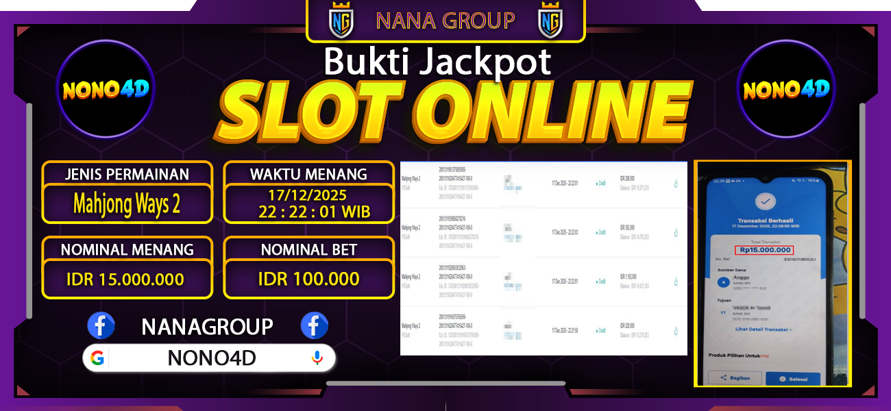 Bukti Kemenangan Besar Dibayar lunas Member NONO4D RP 15.000.000, 17 Desember 2025