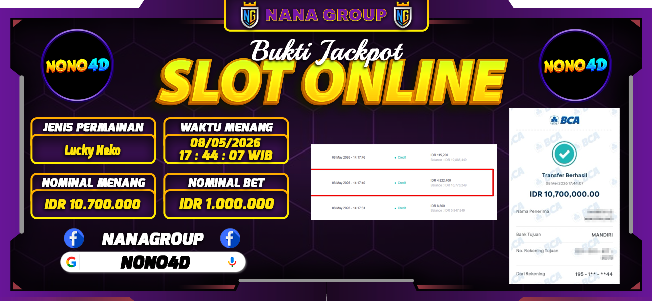 Bukti Kemenangan Besar Dibayar lunas Member NONO4D RP 10.700.000, 3 Mei 2026